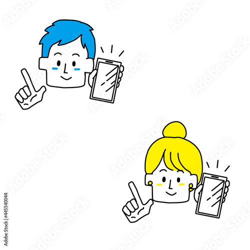 スマホを活用している男女のアイコンセット