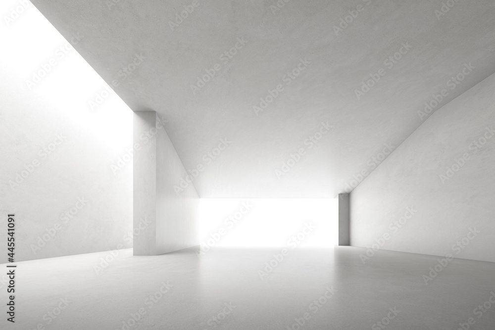 Fototapeta premium 3d render of empty concrete room with large structure on white background.