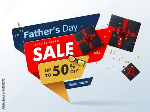 Happy fathers day sale banner with gift dad