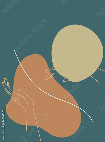 Modern abstract boho style hand gesture. Aesthetic hand-drawn modern gesture art contemporary bohemian poster cover template. Organic boho shape for poster, wall decor, wall art, banner, flier and mor