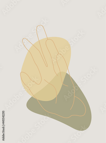 Modern abstract boho style hand gesture. Aesthetic hand-drawn modern gesture art contemporary bohemian poster cover template. Organic boho shape for poster, wall decor, wall art, banner, flier and mor
