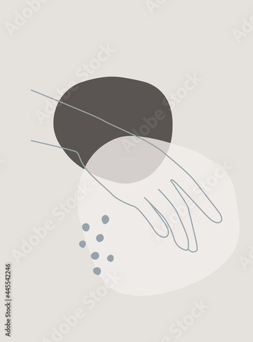 Modern abstract boho style hand gesture. Aesthetic hand-drawn modern gesture art contemporary bohemian poster cover template. Organic boho shape for poster, wall decor, wall art, banner, flier and mor