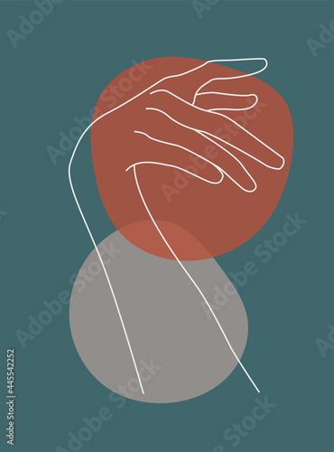 Modern abstract boho style hand gesture. Aesthetic hand-drawn modern gesture art contemporary bohemian poster cover template. Organic boho shape for poster, wall decor, wall art, banner, flier and mor
