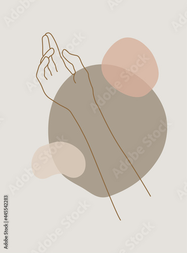 Modern abstract boho style hand gesture. Aesthetic hand-drawn modern gesture art contemporary bohemian poster cover template. Organic boho shape for poster, wall decor, wall art, banner, flier and mor