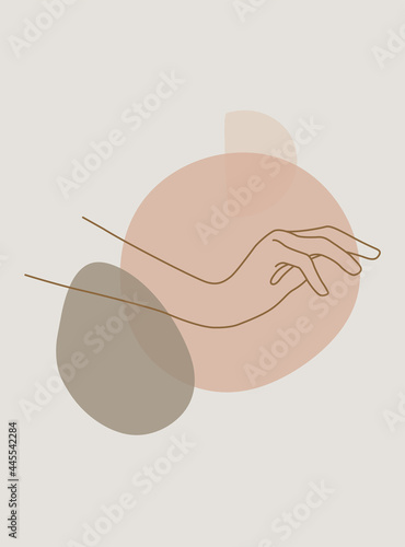 Modern abstract boho style hand gesture. Aesthetic hand-drawn modern gesture art contemporary bohemian poster cover template. Organic boho shape for poster, wall decor, wall art, banner, flier and mor