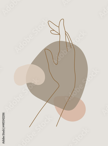 Modern abstract boho style hand gesture. Aesthetic hand-drawn modern gesture art contemporary bohemian poster cover template. Organic boho shape for poster, wall decor, wall art, banner, flier and mor