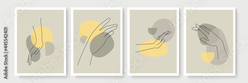 Modern abstract boho style hand gesture. Aesthetic hand-drawn modern gesture art contemporary bohemian poster cover template. Organic boho shape for poster, wall decor, wall art, banner, flier and mor