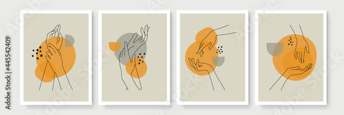 Modern abstract boho style hand gesture. Aesthetic hand-drawn modern gesture art contemporary bohemian poster cover template. Organic boho shape for poster, wall decor, wall art, banner, flier and mor