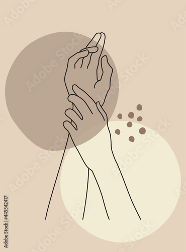 Modern abstract boho style hand gesture. Aesthetic hand-drawn modern gesture art contemporary bohemian poster cover template. Organic boho shape for poster, wall decor, wall art, banner, flier and mor
