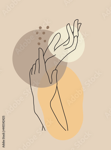 Modern abstract boho style hand gesture. Aesthetic hand-drawn modern gesture art contemporary bohemian poster cover template. Organic boho shape for poster, wall decor, wall art, banner, flier and mor