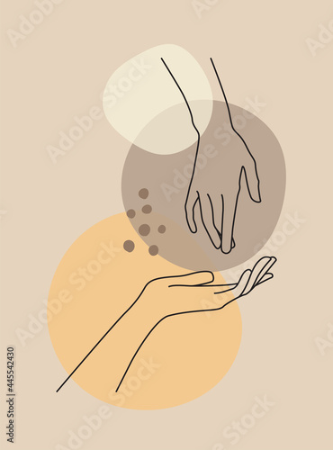 Modern abstract boho style hand gesture. Aesthetic hand-drawn modern gesture art contemporary bohemian poster cover template. Organic boho shape for poster, wall decor, wall art, banner, flier and mor