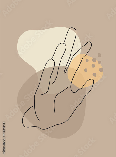 Modern abstract boho style hand gesture. Aesthetic hand-drawn modern gesture art contemporary bohemian poster cover template. Organic boho shape for poster, wall decor, wall art, banner, flier and mor