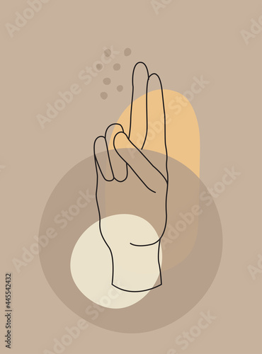 Modern abstract boho style hand gesture. Aesthetic hand-drawn modern gesture art contemporary bohemian poster cover template. Organic boho shape for poster, wall decor, wall art, banner, flier and mor
