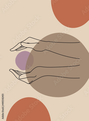 Modern abstract boho style hand gesture. Aesthetic hand-drawn modern gesture art contemporary bohemian poster cover template. Organic boho shape for poster, wall decor, wall art, banner, flier and mor