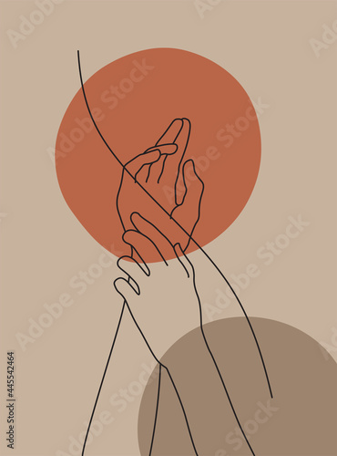 Modern abstract boho style hand gesture. Aesthetic hand-drawn modern gesture art contemporary bohemian poster cover template. Organic boho shape for poster, wall decor, wall art, banner, flier and mor