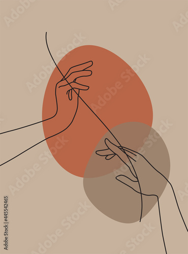 Modern abstract boho style hand gesture. Aesthetic hand-drawn modern gesture art contemporary bohemian poster cover template. Organic boho shape for poster, wall decor, wall art, banner, flier and mor