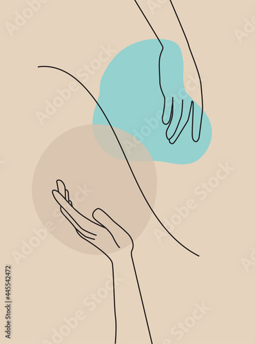 Modern abstract boho style hand gesture. Aesthetic hand-drawn modern gesture art contemporary bohemian poster cover template. Organic boho shape for poster, wall decor, wall art, banner, flier and mor