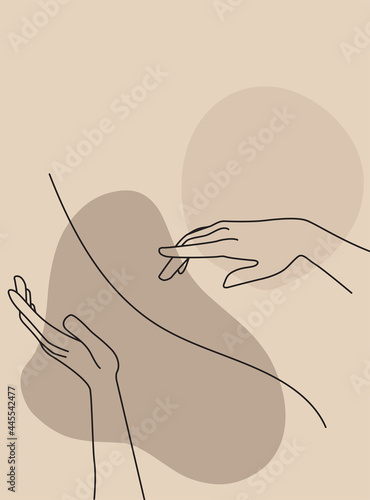 Modern abstract boho style hand gesture. Aesthetic hand-drawn modern gesture art contemporary bohemian poster cover template. Organic boho shape for poster, wall decor, wall art, banner, flier and mor