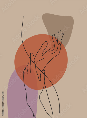 Modern abstract boho style hand gesture. Aesthetic hand-drawn modern gesture art contemporary bohemian poster cover template. Organic boho shape for poster, wall decor, wall art, banner, flier and mor