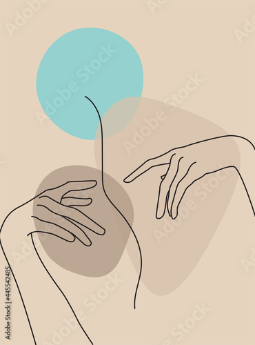 Modern abstract boho style hand gesture. Aesthetic hand-drawn modern gesture art contemporary bohemian poster cover template. Organic boho shape for poster, wall decor, wall art, banner, flier and mor