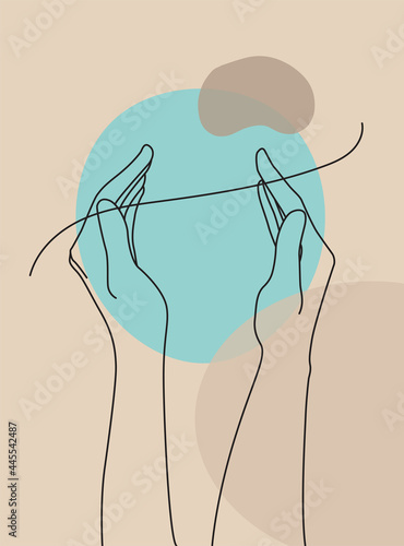 Modern abstract boho style hand gesture. Aesthetic hand-drawn modern gesture art contemporary bohemian poster cover template. Organic boho shape for poster, wall decor, wall art, banner, flier and mor