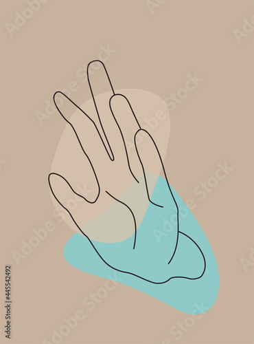 Modern abstract boho style hand gesture. Aesthetic hand-drawn modern gesture art contemporary bohemian poster cover template. Organic boho shape for poster, wall decor, wall art, banner, flier and mor