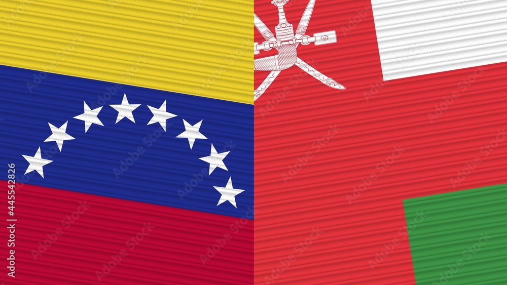 Obraz premium Oman and Venezuela Two Half Flags Together Fabric Texture Illustration