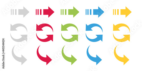 Arrow icon set. Up, right, left, round curve arrow button symbol. Cursor sign. Modern design colorful arrows. Arrow icons isolated on background. Stock vector elements.