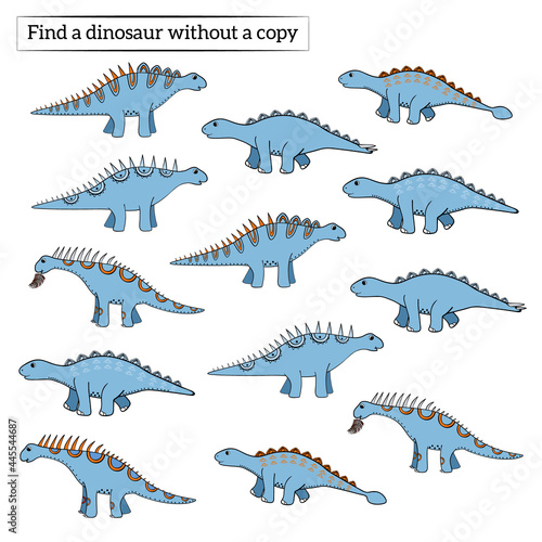 find a drawing without copy  task for kids with blue dinosaurs  vector.
