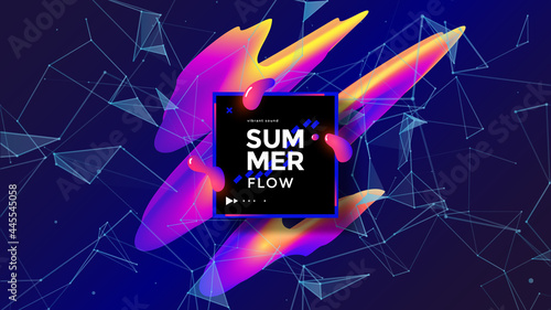 Summer flow wide poster with colorful liquid form. Abstract gradients fluid shapes background.