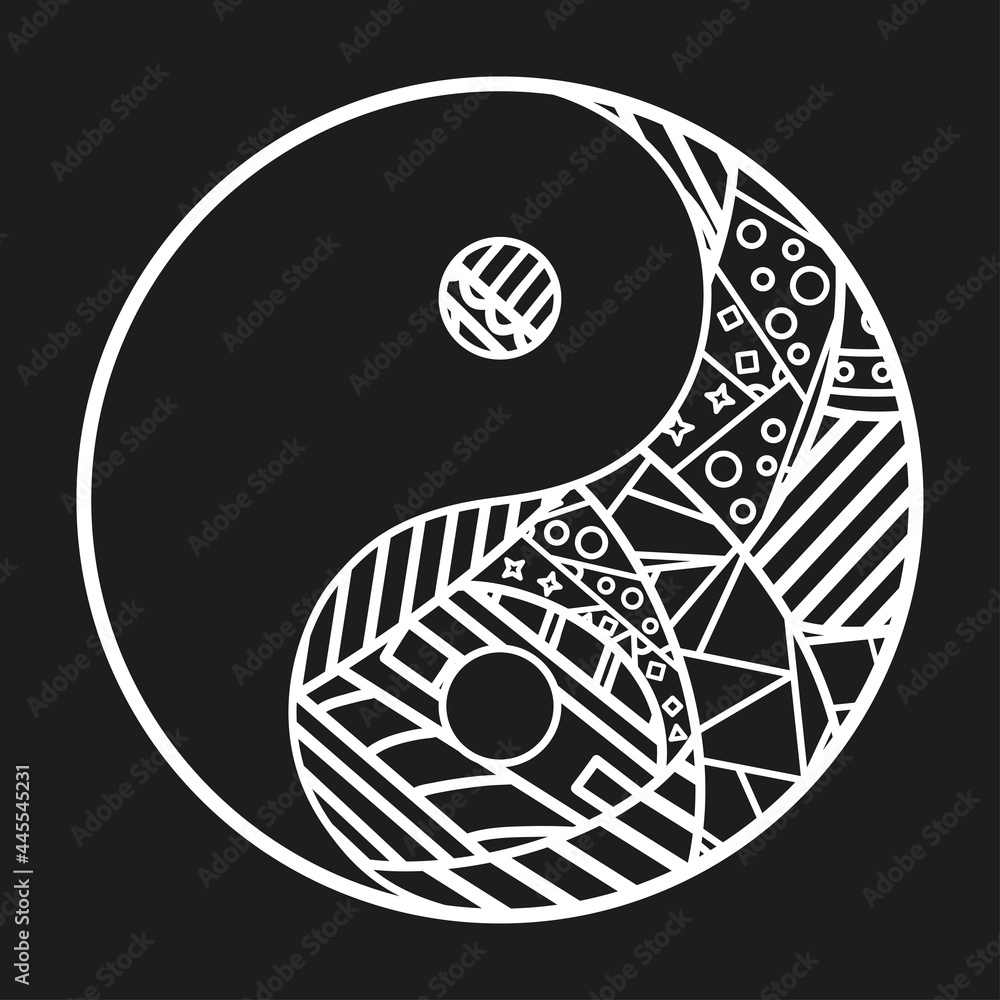Yin and Yang. Hand drawn religious symbol on isolated background. Black ...
