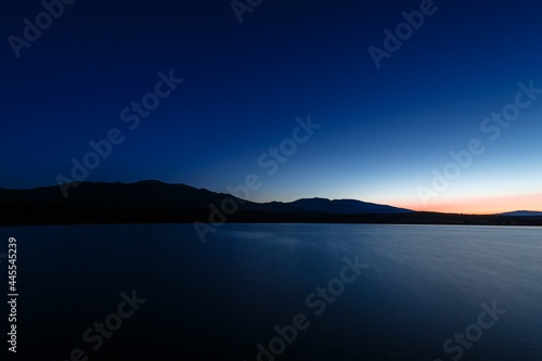 Sunset landscape of the Valtabuyo Reservoir and the Sierra del Teleno  Tabuyo del Monte  Le  n  Spain.