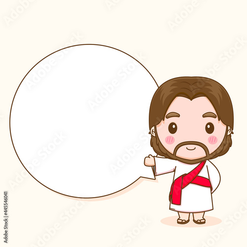 Cartoon illustration of cute Jesus with speech bubble