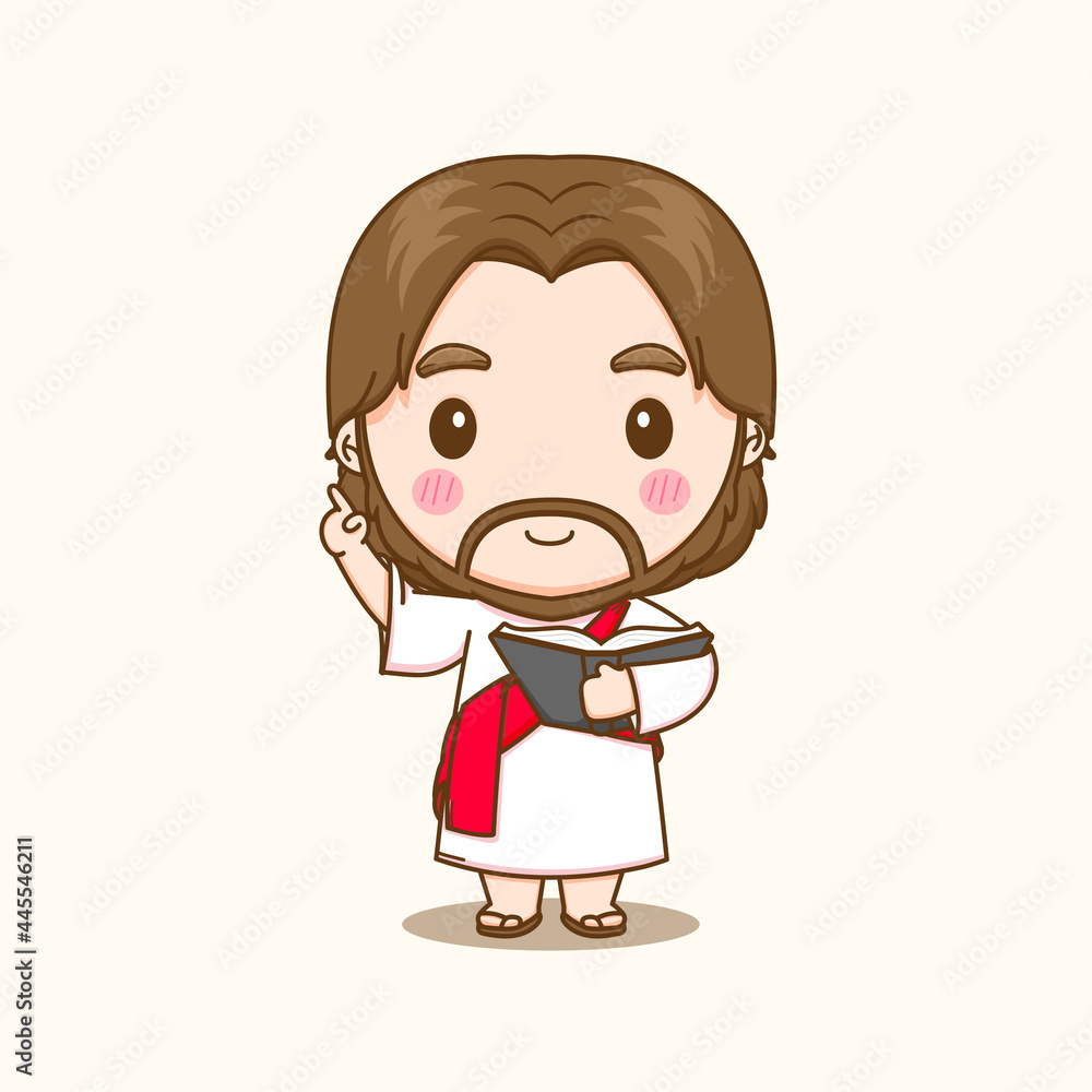 Cartoon illustration of cute Jesus teaching Cartoon illustration of cute Jesus teaching