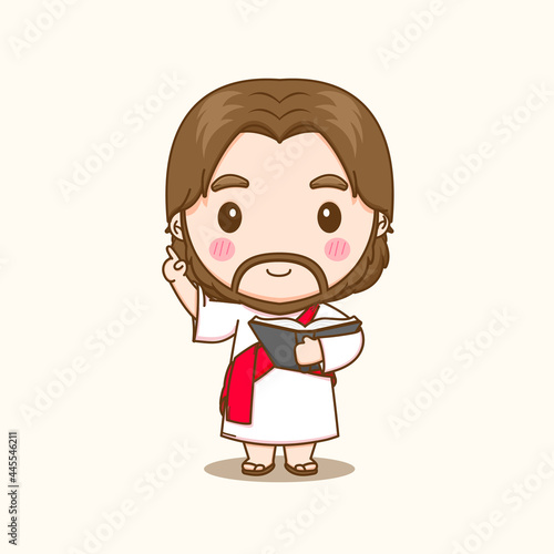 Cartoon illustration of cute Jesus teaching