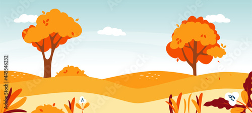 Autumn road landscape. Natural forest landscape. Vector fall foliage nature illustration.
