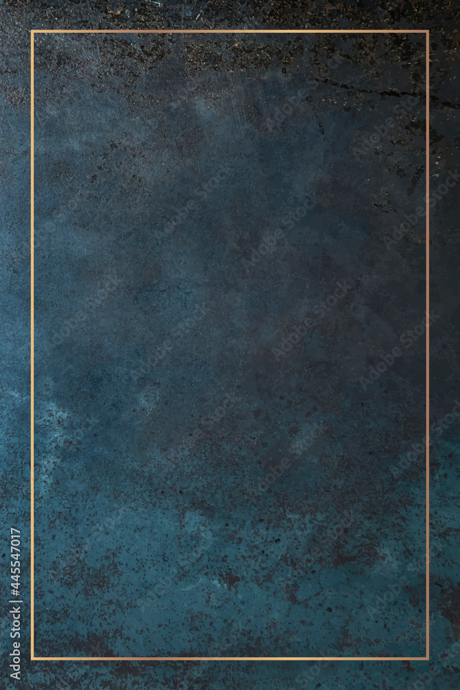 Rectangle gold frame on a grunge blue background vector Stock Vector