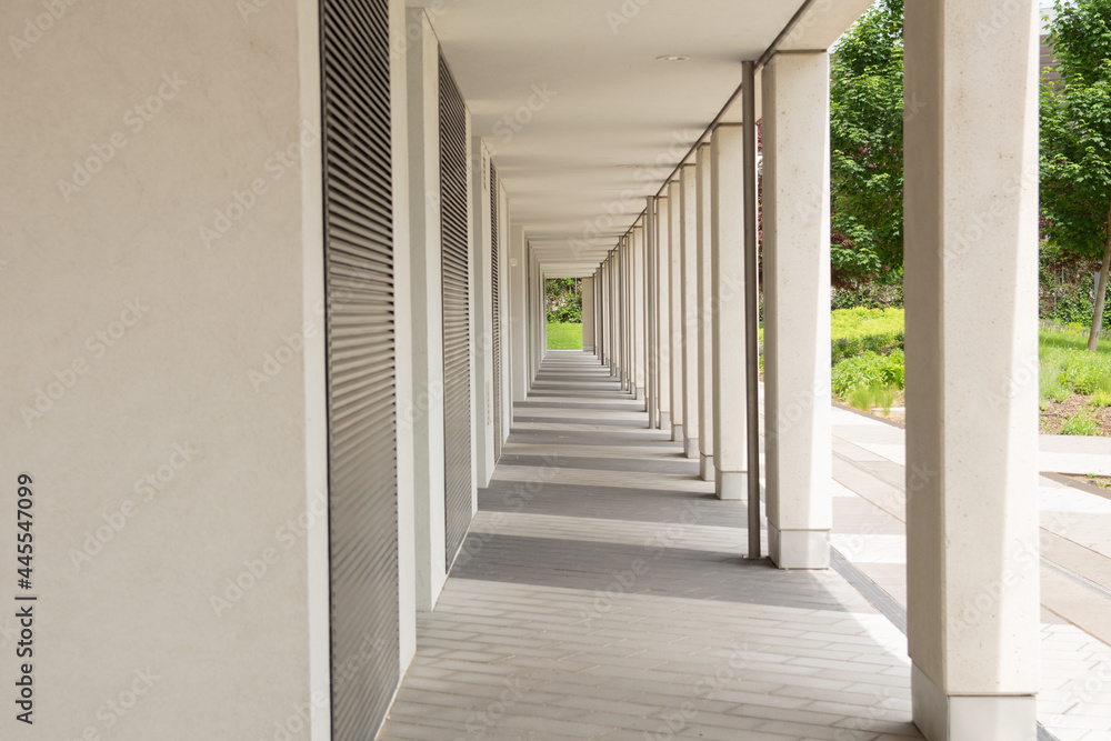 Obraz premium Weißer Säulengang / Lichtgang mit licht von der rechten Seite