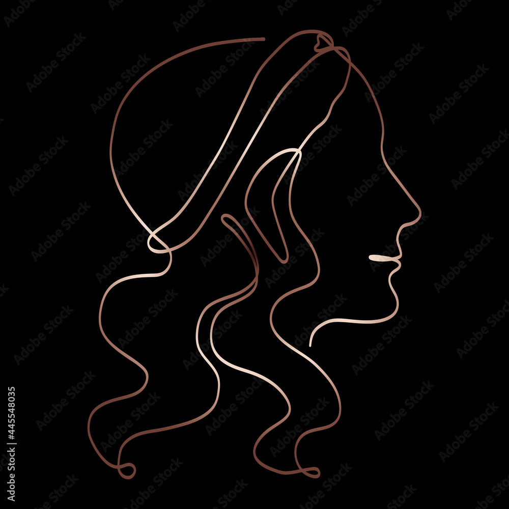 One line art of a girl with a bandage with gold stylization One line art of a girl with a bandage with gold stylization