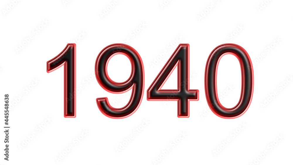 red 1940 number 3d effect white background red 1940 number 3d effect white background