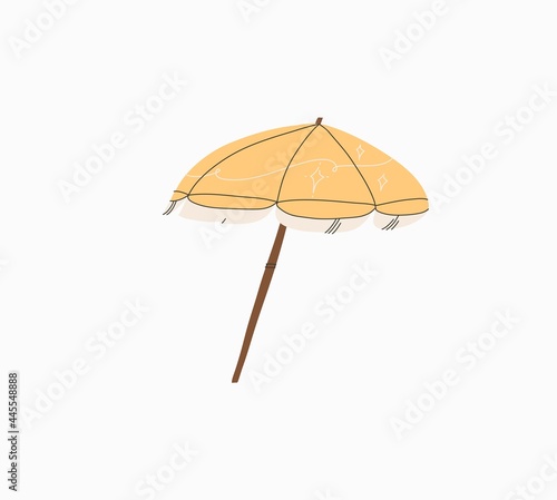 Hand drawn vector abstract stock graphic summer time cartoon,contemporary minimalistic style illustrations print with bohemian beautiful beach umbrella,isolated on white background