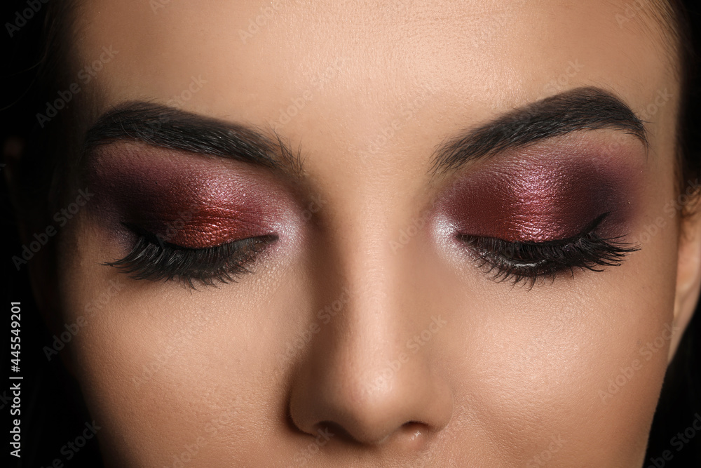 Young woman with evening makeup, closeup. Eye shadow product - obrazy, fototapety, plakaty 