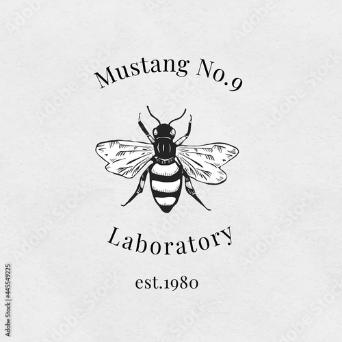Vintage black bee insect linocut vector editable template