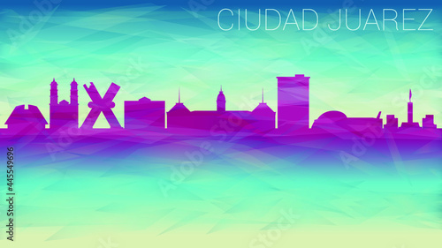 Ciudad Juarez Skyline City Vector Silhouette. Broken Glass Abstract Geometric Dynamic Textured. Banner Background. Colorful Shape Composition. photo