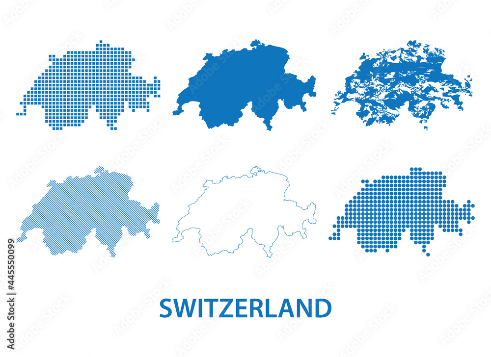 map of Switzerland - vector set of silhouettes in different patterns
