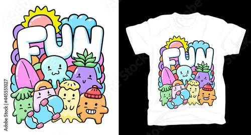 Colorful cute doodle monsters t-shirt design photo