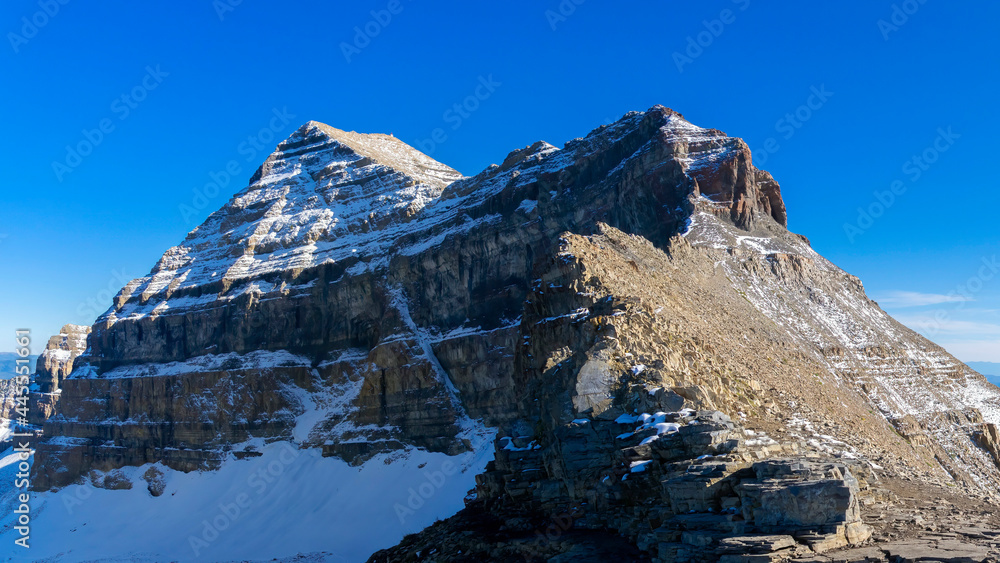 Pano Summit of Mount Timpanogos, Utah with remnants of winter snow