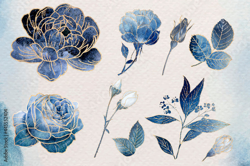 Golden flower ornament vector set