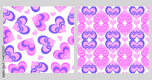 Set of hearts pattern. Two patterns with alternating cute hearts. Vector illustration. © Vorobiova