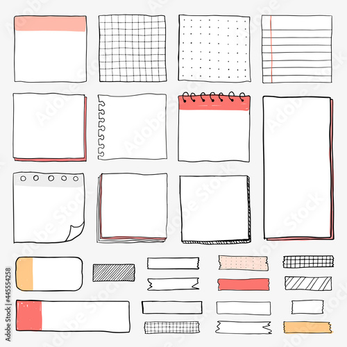 Blank reminder paper notes vector set